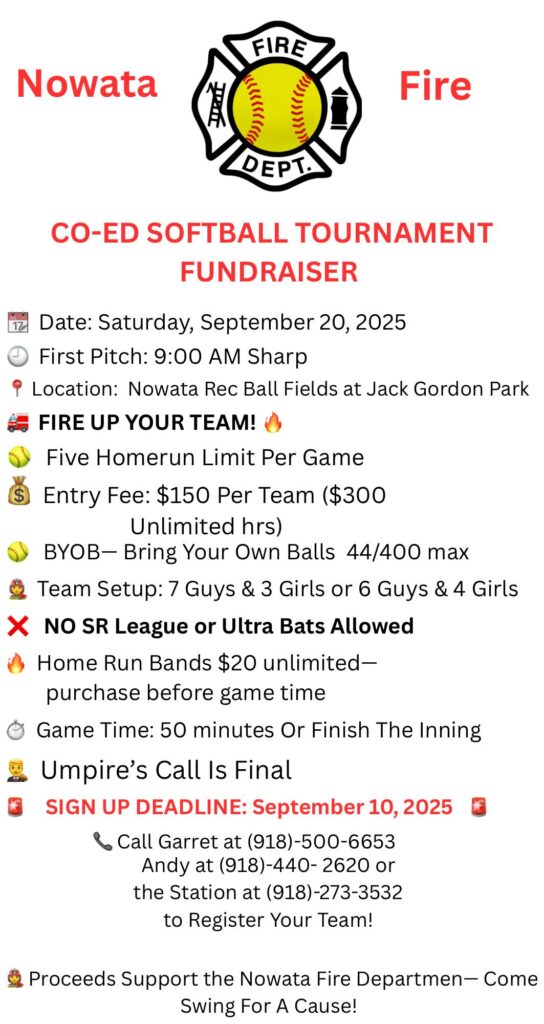2025 Nowata Fire Department Softball Tournament Fundraiser